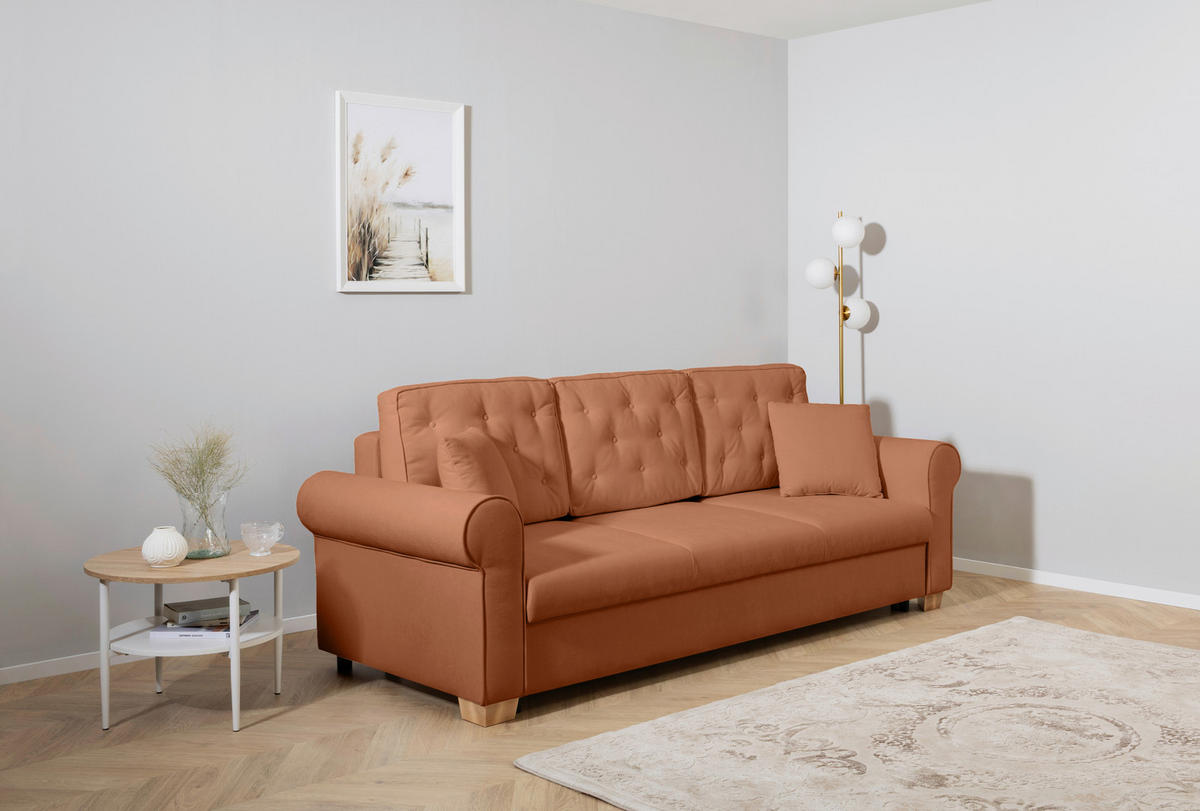 SCHLAFSOFA in Chenille Rostfarben  - Rostfarben/Buchefarben, Design, Holz/Textil (240/94/98cm) - MID.YOU