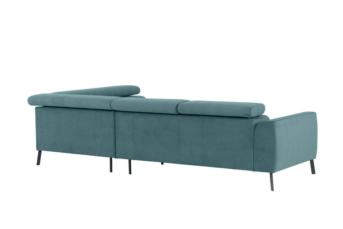 ECKSOFA Türkis Feincord  - Türkis/Schwarz, Design, Textil/Metall (280/205cm) - Xora