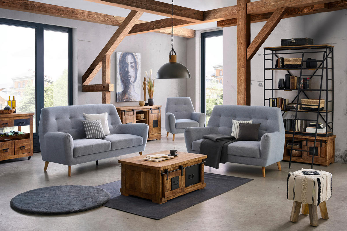 SESSEL Webstoff Blau    - Blau/Eichefarben, Design, Holz/Textil (90/105/84cm) - Carryhome