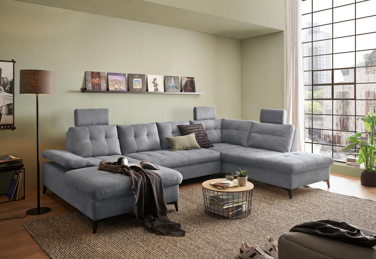 WOHNLANDSCHAFT in Webstoff Grau  - Schwarz/Grau, Konventionell, Kunststoff/Textil (170/324/218cm) - MID.YOU