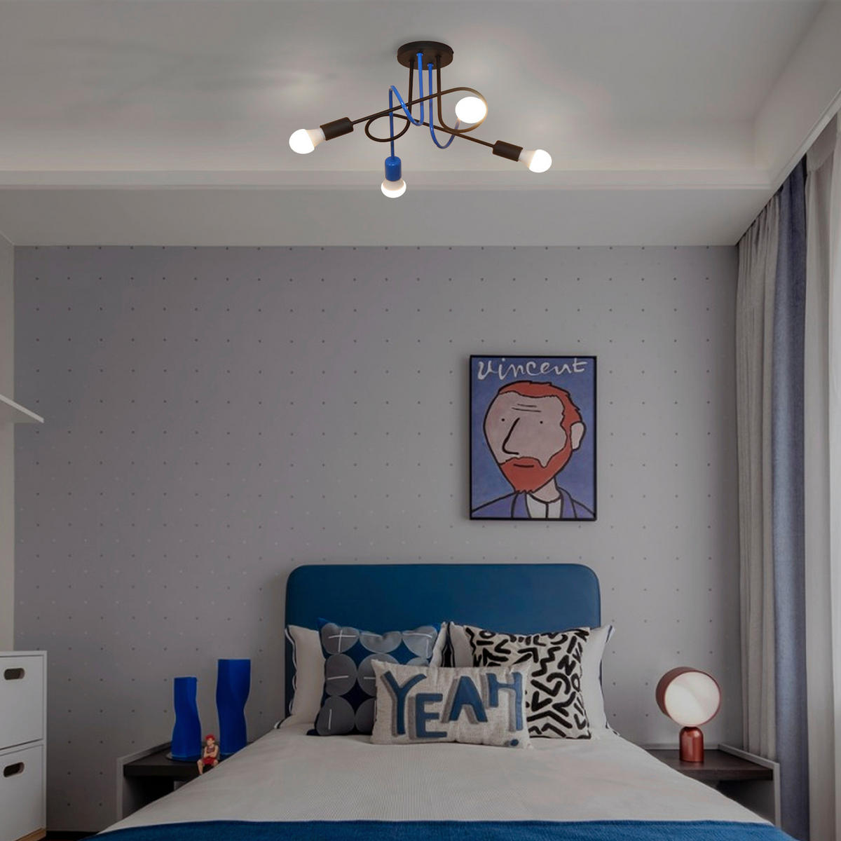 KINDERDECKENLEUCHTE 47/47/30 cm   - Blau/Schwarz, LIFESTYLE, Metall (47/47/30cm)