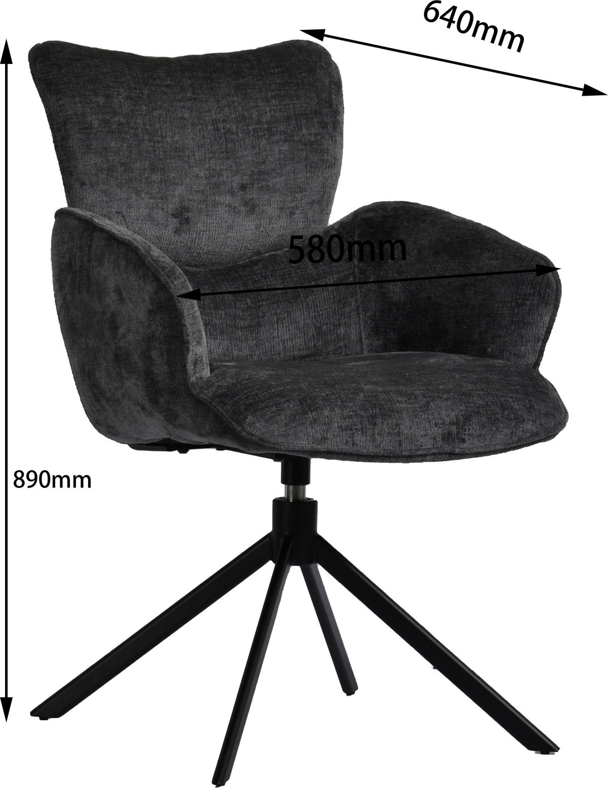 ARMLEHNSTUHL  in Eisen Webstoff  - Dunkelgrau/Schwarz, Design, Textil/Metall (58/89/64cm) - Novel