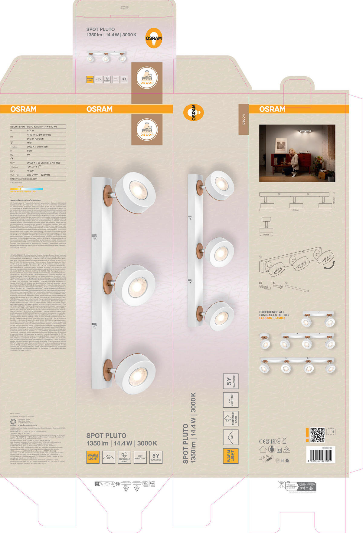 LED-DECKENLEUCHTE 49,8/9/10,8 cm   - Weiß, Design, Holz/Kunststoff (49,8/9/10,8cm) - Osram
