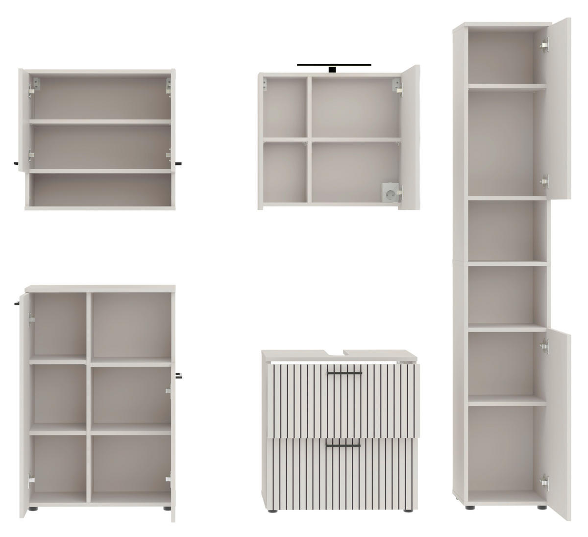 BADEZIMMER 5-teilig  in 185 cm  - Kaschmir/Schwarz, Trend, Glas/Holzwerkstoff (185cm) - Respekta