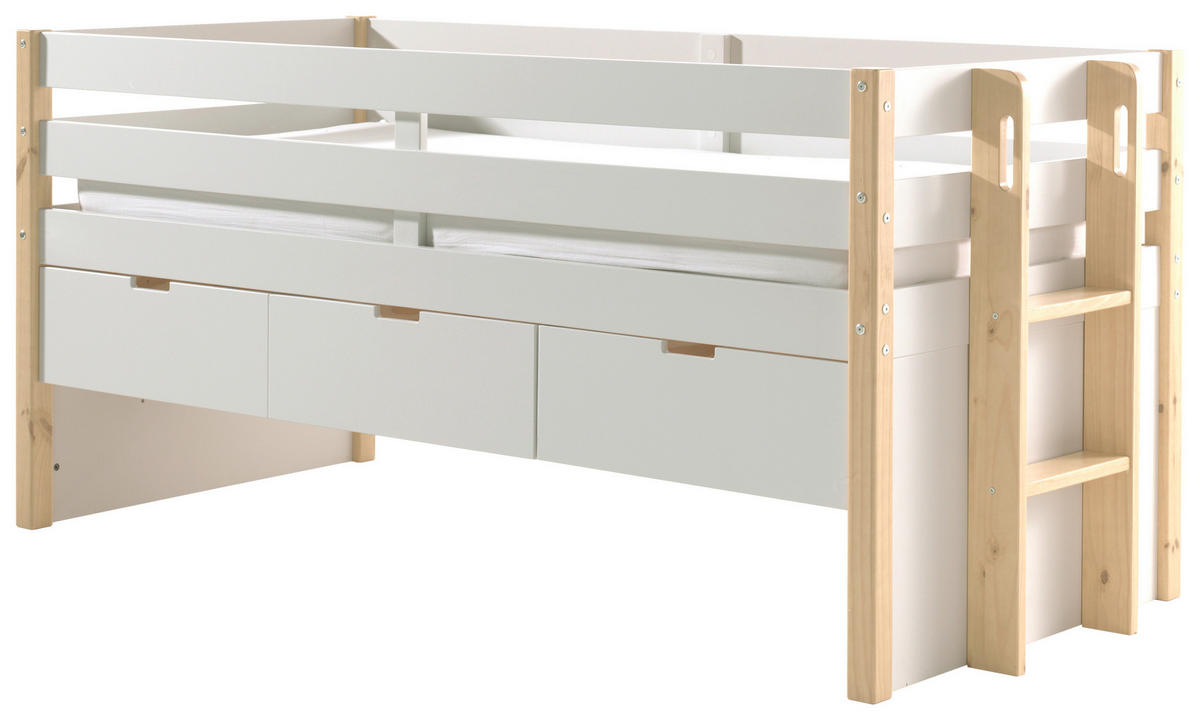 STAURAUMBETT 90/200 cm  in Weiß, Kieferfarben  - Weiß/Kieferfarben, MODERN, Holz/Holzwerkstoff (90/200cm) - MID.YOU