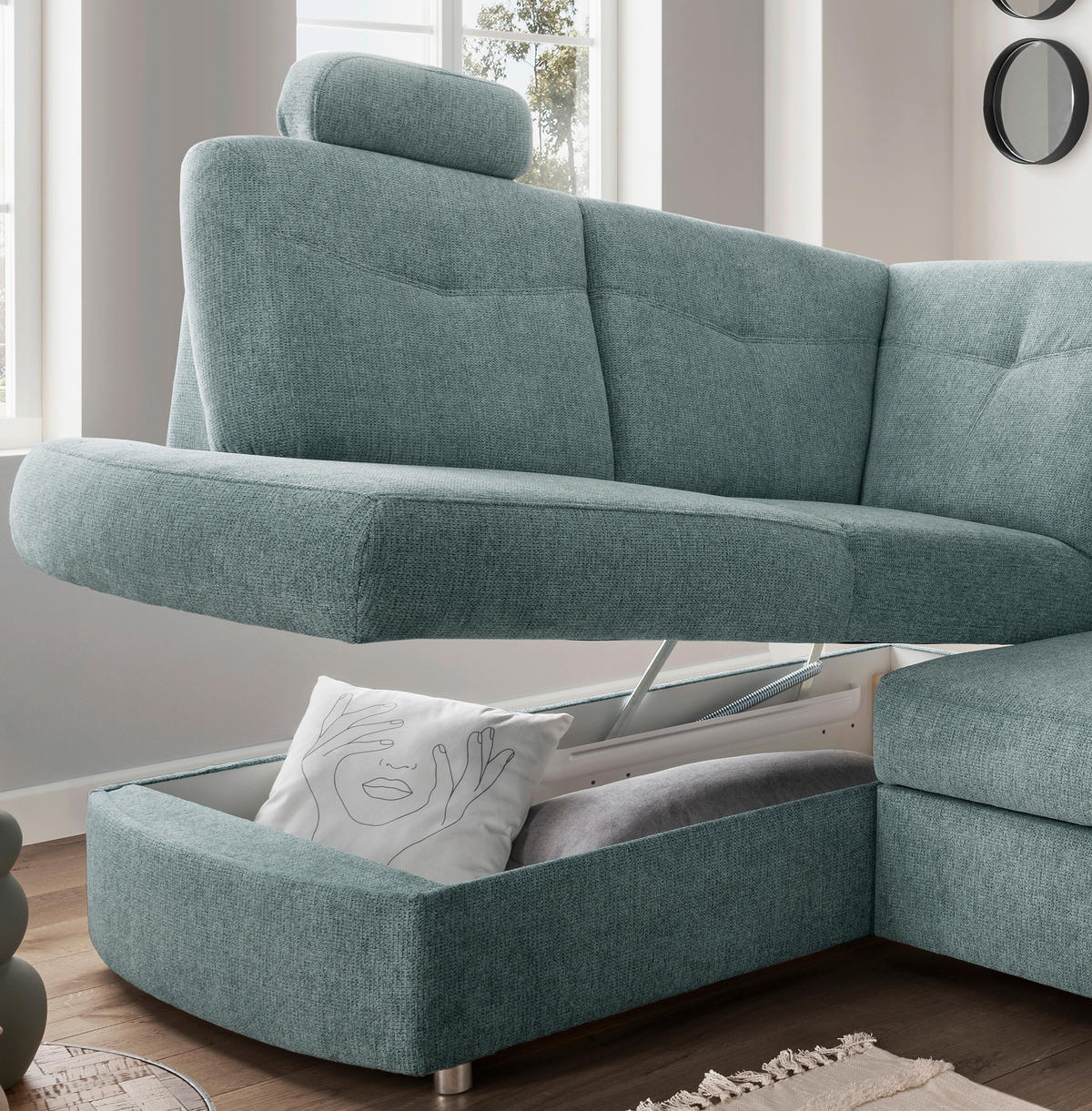 ECKSCHLAFSOFA in Chenille Mintgrün  - Chromfarben/Mintgrün, MODERN, Kunststoff/Textil (180/264cm) - Livetastic