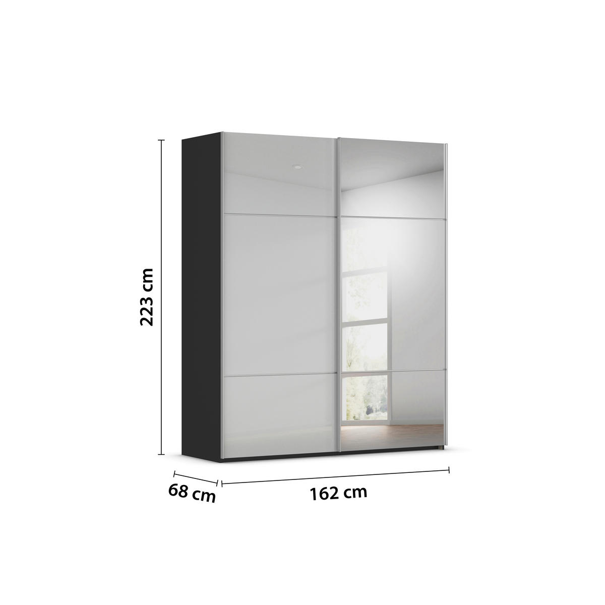 SCHWEBETÜRENSCHRANK in Grau, Schwarz  - Alufarben/Schwarz, Konventionell, Glas/Holzwerkstoff (162/223/68cm) - Novel