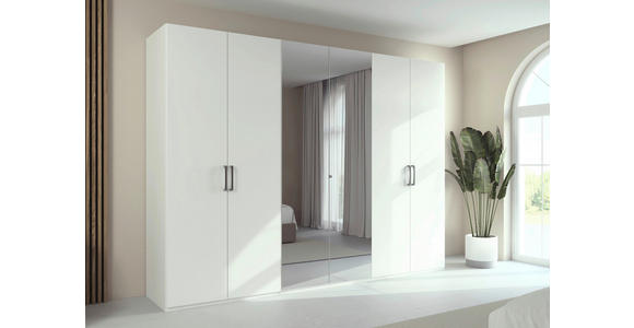 DREHTÜRENSCHRANK 301/235/61 cm,  in Weiß, 6-türig  - Chromfarben/Edelstahlfarben, Basics, Glas/Holzwerkstoff (301/235/61cm) - Novel