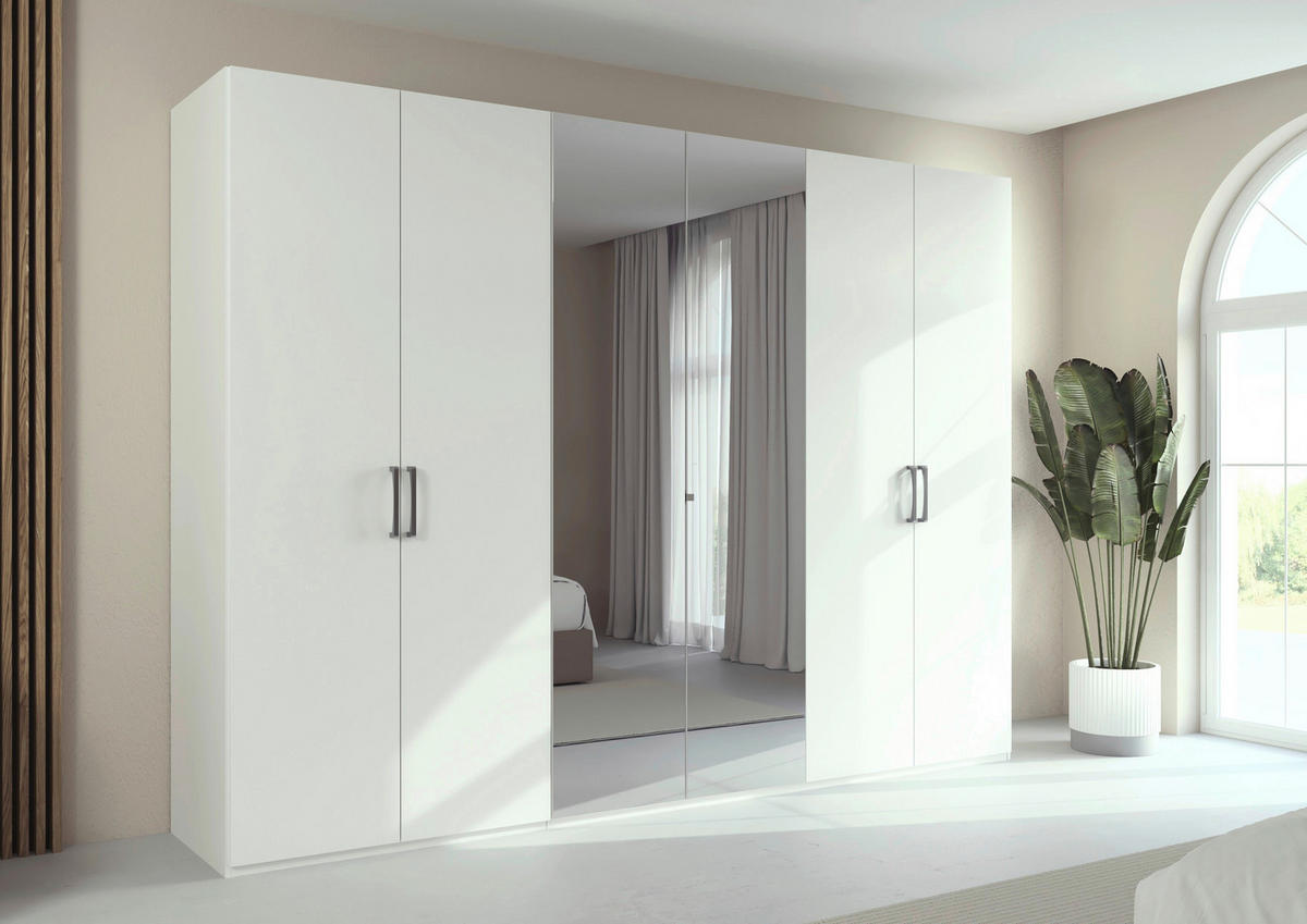 DREHTÜRENSCHRANK 301/235/61 cm,  in Weiß, 6-türig  - Chromfarben/Edelstahlfarben, Basics, Glas/Holzwerkstoff (301/235/61cm) - Novel