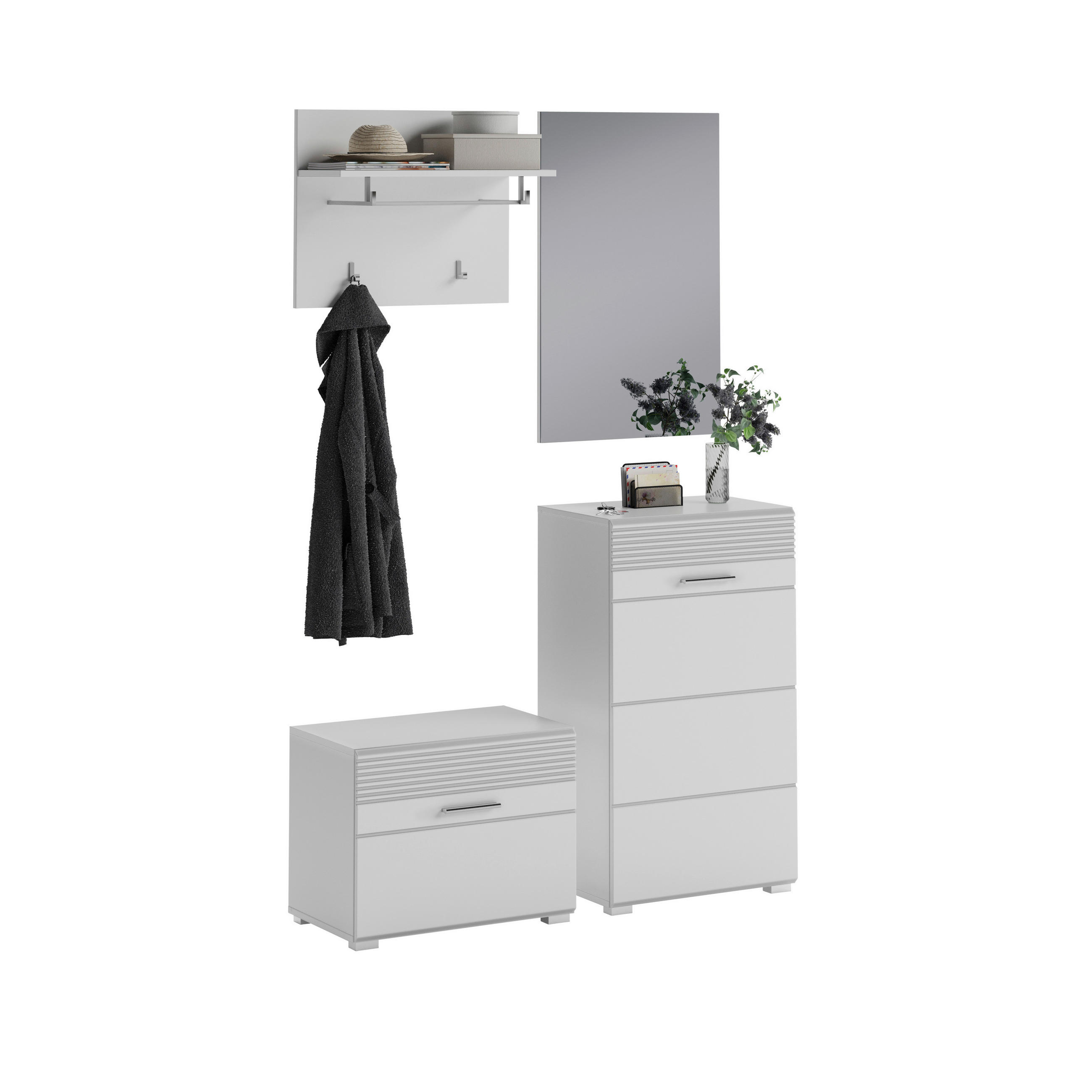 GARDEROBE 4-teilig  in 115/197/37 cm  - Weiß Hochglanz/Weiß, Design, Holzwerkstoff (115/197/37cm) - MID.YOU