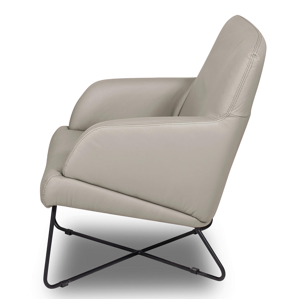 SESSELSET Echtleder Platinfarben  - Platinfarben/Schwarz, Design, Leder/Metall (67/87/74cm) - Livetastic