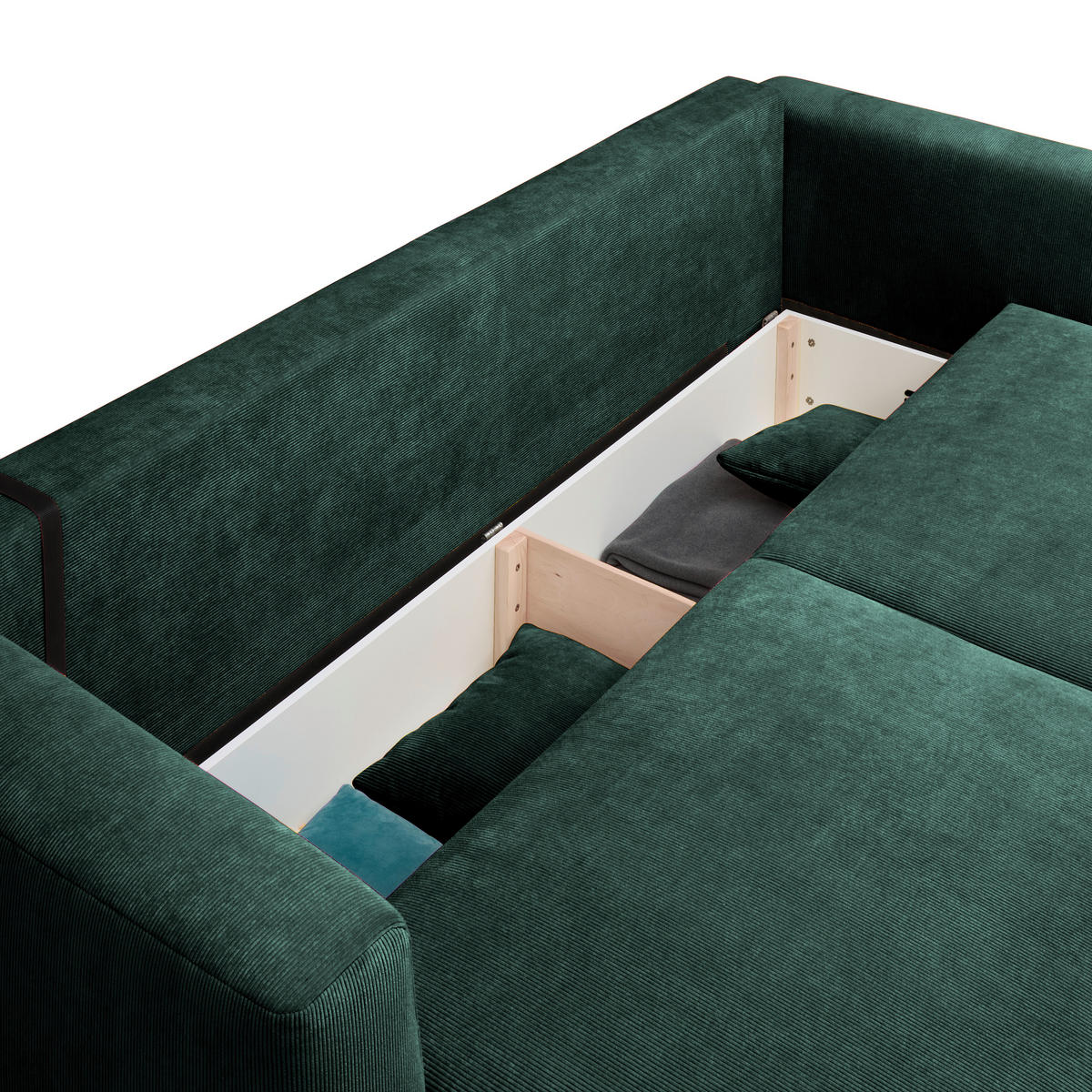 SCHLAFSOFA  mit Stoffauswahl, Schlafen auf Sitzhöhe, Rücken echt Cord Dunkelgrün  - Dunkelgrün/Schwarz, Design, Kunststoff/Textil (250/92/105cm) - Carryhome