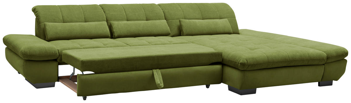 SEDEŽNA GARNITURA, gladka tkanina zelena  - črna/zelena, Design, kovina/tekstil (341/204cm) - Xora