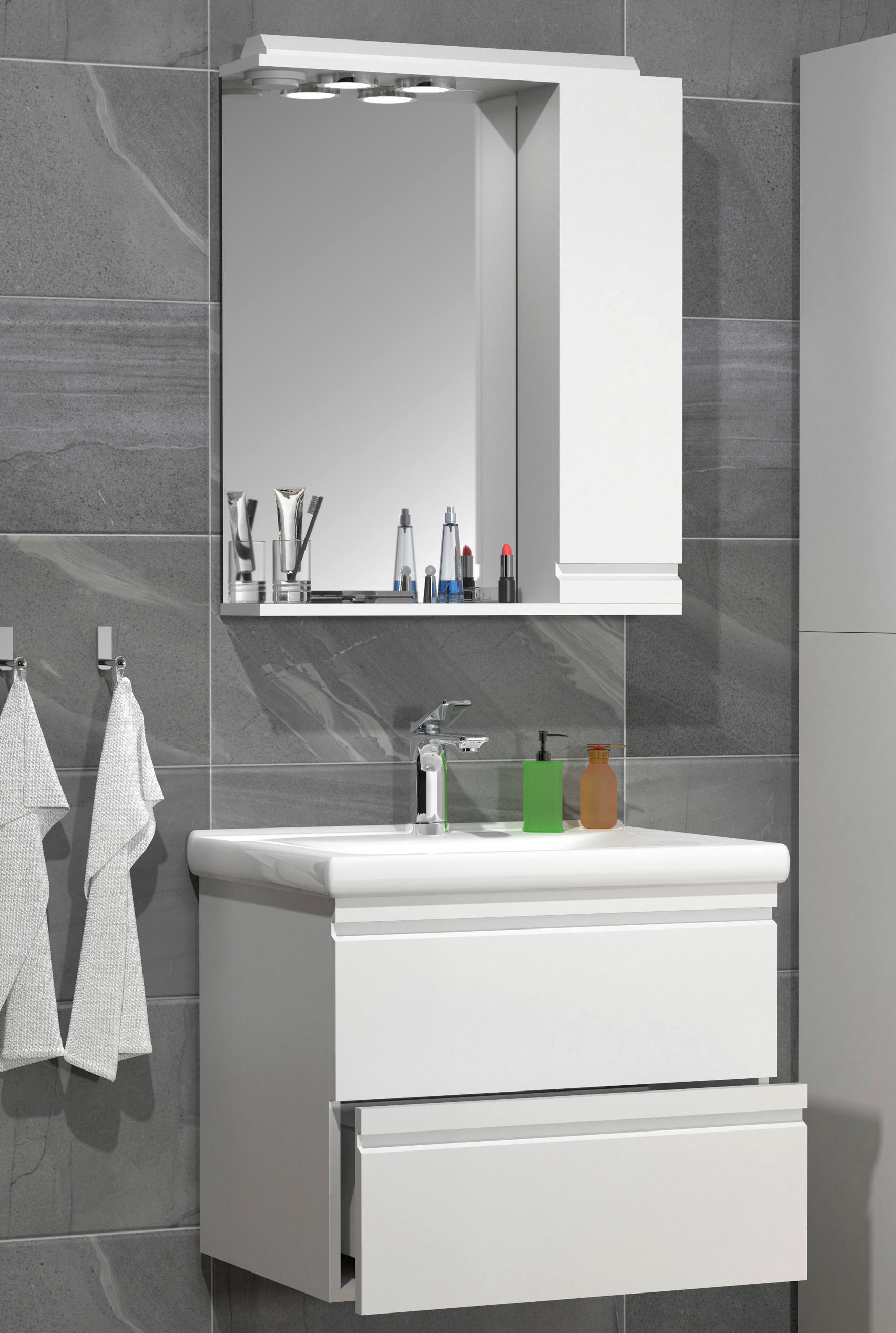 BADEZIMMER 3-teilig  in 60 cm  - Weiss, Modern, Glas/Keramik (60cm) - MID.YOU