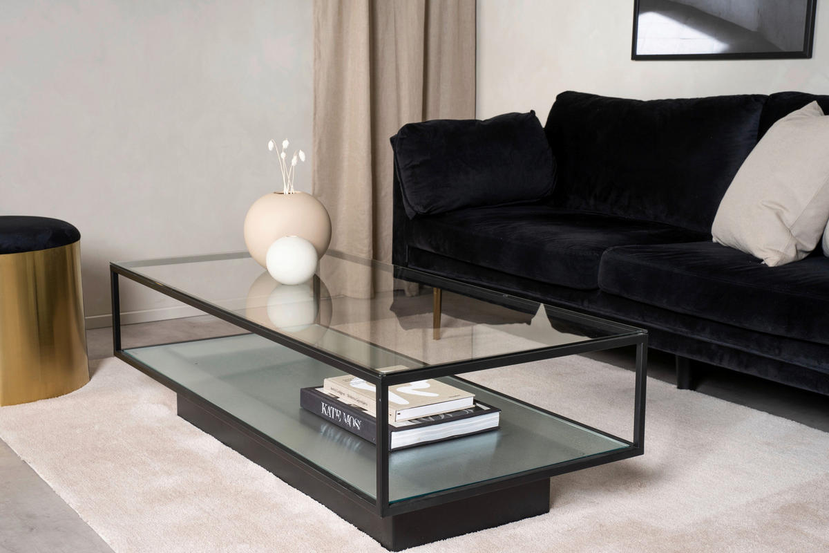 COUCHTISCH Klarglas 130/60/37,5 cm rechteckig Schwarz  - Schwarz, Design, Glas/Metall (130/60/37,5cm) - Livetastic