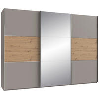 SCHWEBETÜRENSCHRANK 300/216/65 cm 3-türig Grau, Edelstahlfarben, Eiche Artisan  - Edelstahlfarben/Eiche Artisan, KONVENTIONELL, Glas/Holzwerkstoff (300/216/65cm) - Stylife