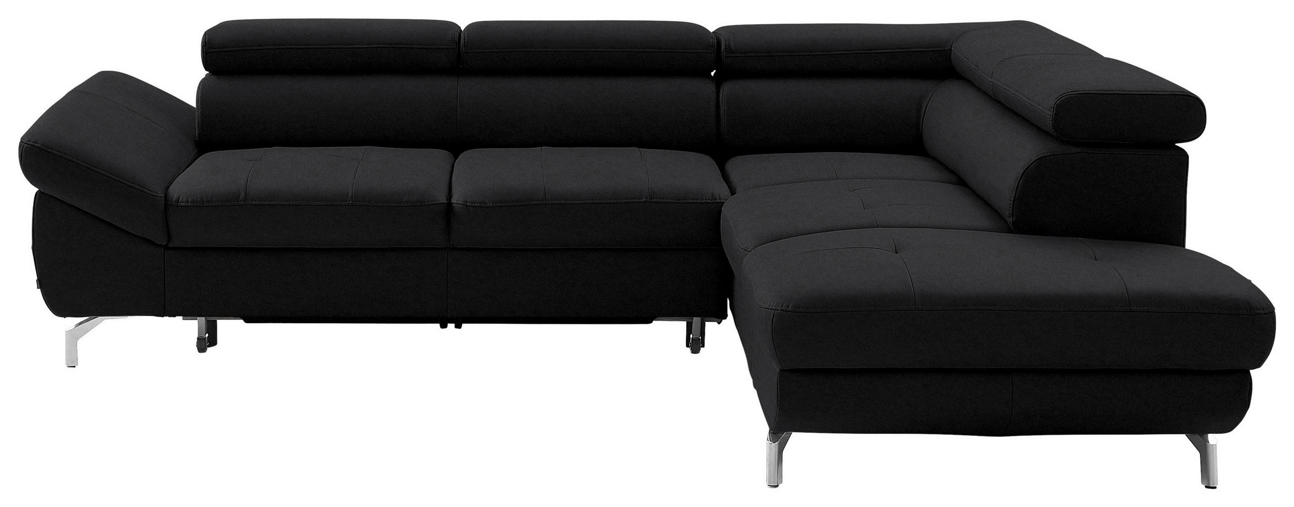 ECKSOFA Schwarz Echtleder  - Silberfarben/Schwarz, Design, Leder/Metall (270/220cm) - Novel