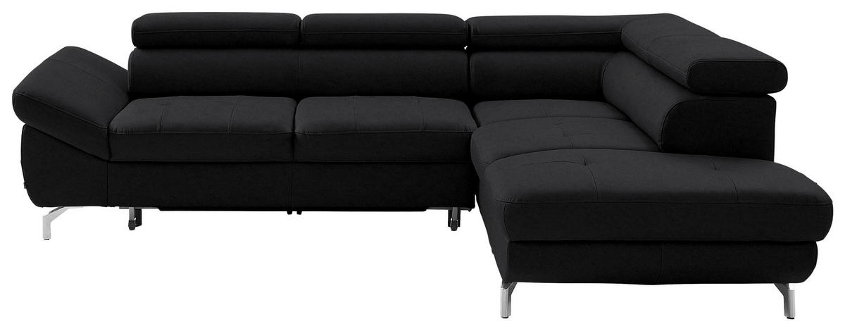 ECKSOFA  in Echtleder Schwarz  270/220 cm  - Silberfarben/Schwarz, Design, Leder/Metall (270/220cm) - Novel