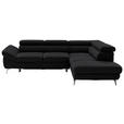 ECKSOFA Schwarz Echtleder Bettkasten, Schlaffunktion, Kopfteilverstellung  - Silberfarben/Schwarz, Design, Leder/Metall (270/220cm) - Novel