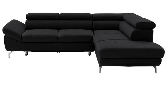 ECKSOFA Schwarz Echtleder Bettkasten, Schlaffunktion, Kopfteilverstellung  - Silberfarben/Schwarz, Design, Leder/Metall (270/220cm) - Novel