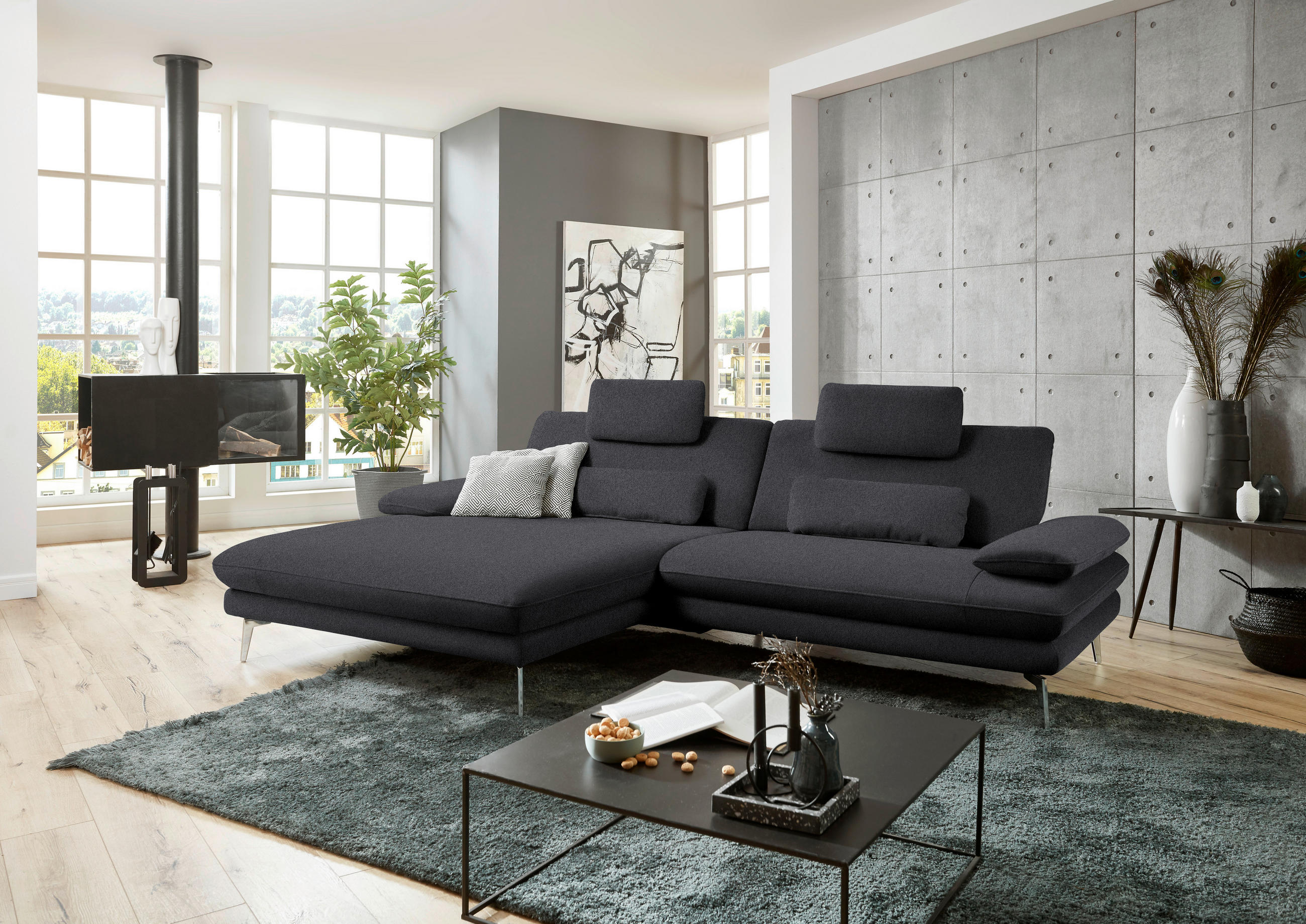 ECKSOFA Anthrazit Webstoff  - Anthrazit/Schwarz, Design, Textil/Metall (184/284cm) - Dieter Knoll