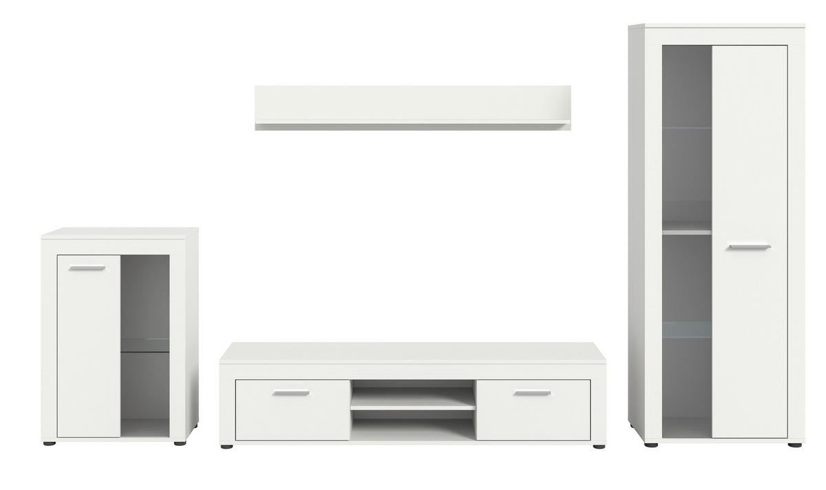 WOHNWAND 4-teilig  in Weiß  310/169/35 cm  - Silberfarben/Schwarz, Design, Glas/Holzwerkstoff (310/169/35cm) - MID.YOU