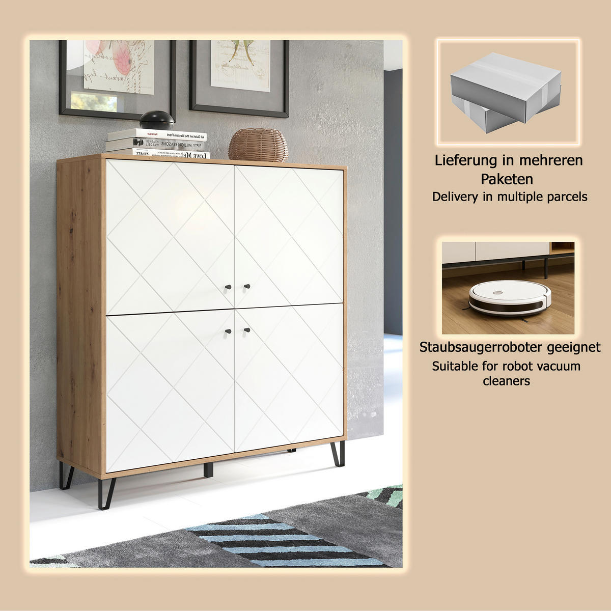 HIGHBOARD TOUCH 123/136/40 cm  - Schwarz/Weiß, Design, Holzwerkstoff/Kunststoff (123/136/40cm) - MID.YOU
