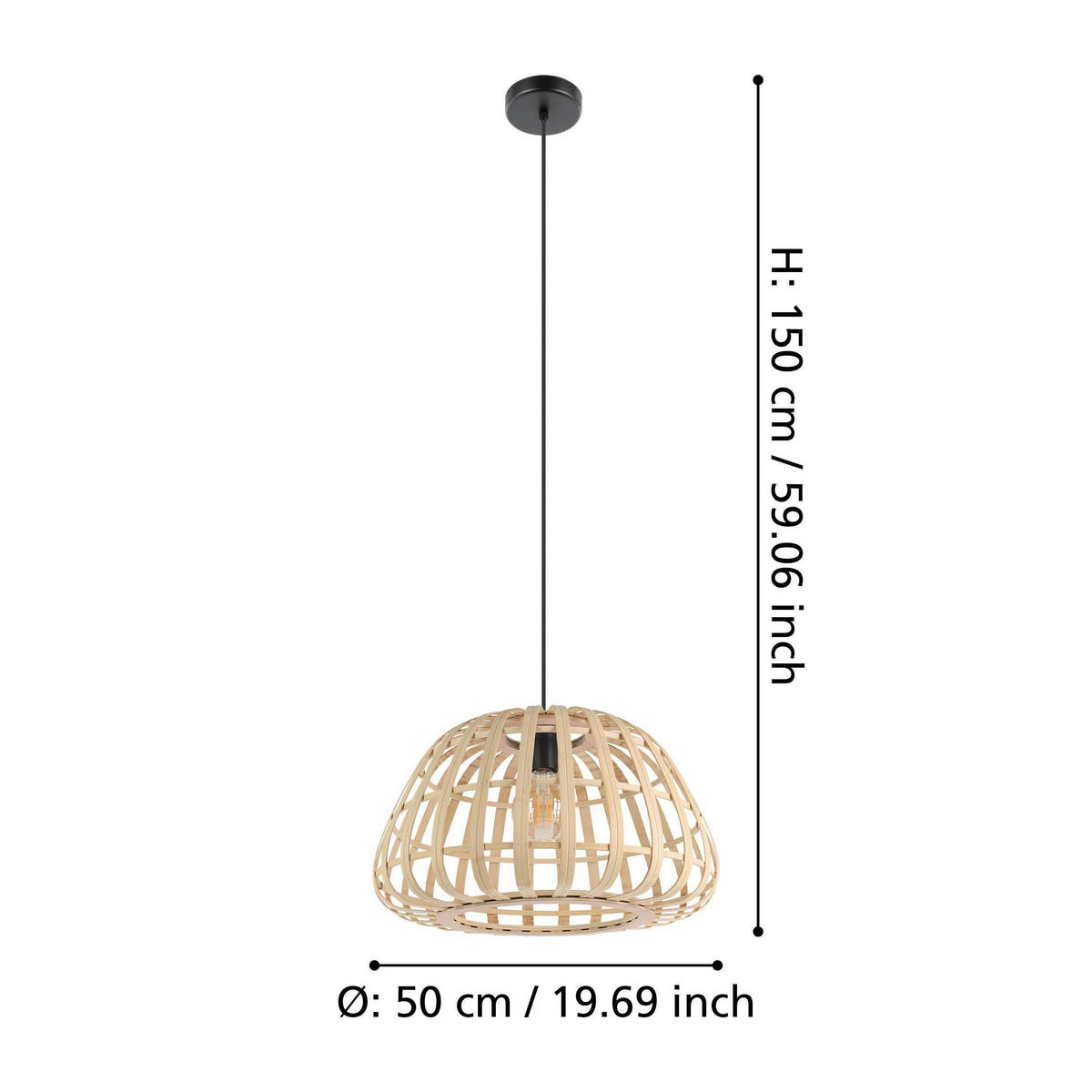 HÄNGELEUCHTE 50/150 cm    - Schwarz, Natur, Holz/Metall (50/150cm) - Eglo