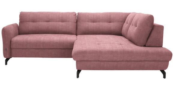 ECKSOFA  in Flachgewebe, Leinenoptik Rosa  247/208 cm  - Schwarz/Rosa, MODERN, Textil/Metall (247/208cm) - Xora