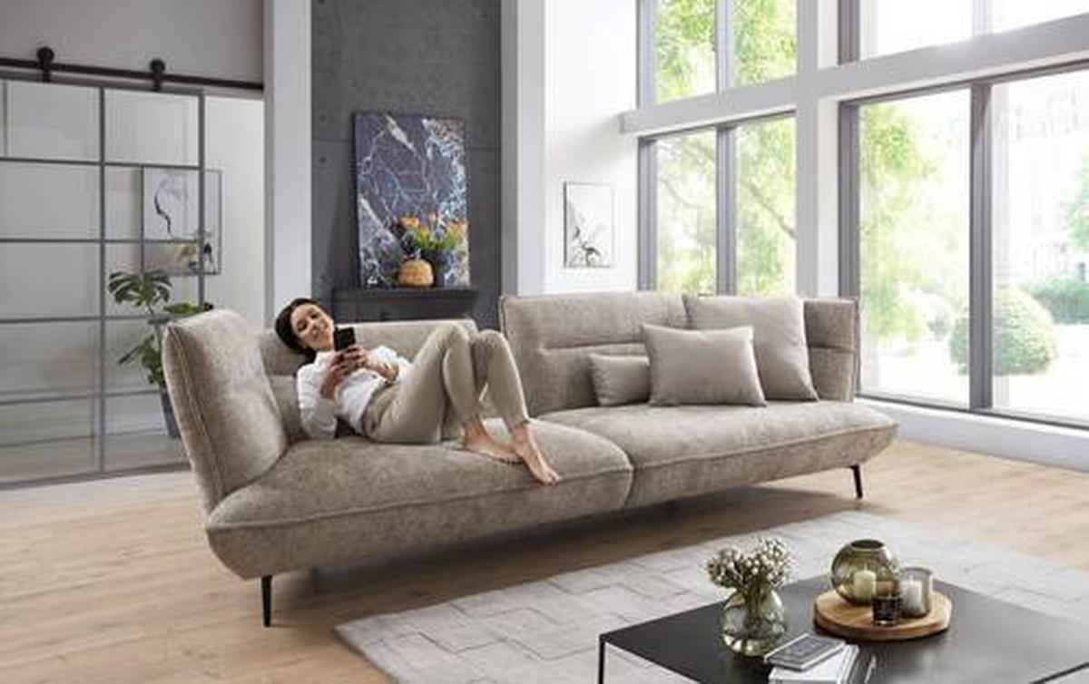 MEGASOFA Flachgewebe Taupe  - Taupe/Schwarz, Design, Textil/Metall (339/92/99cm) - Moderano