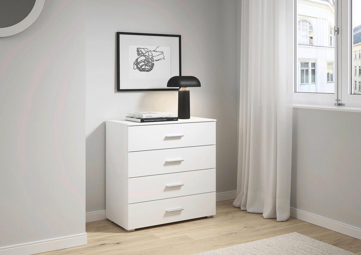 KOMMODE , 80/81/42 cm, 4 Schublade(n)  - Alufarben/Weiß, KONVENTIONELL, Holzwerkstoff/Kunststoff (80/81/42cm) - home24