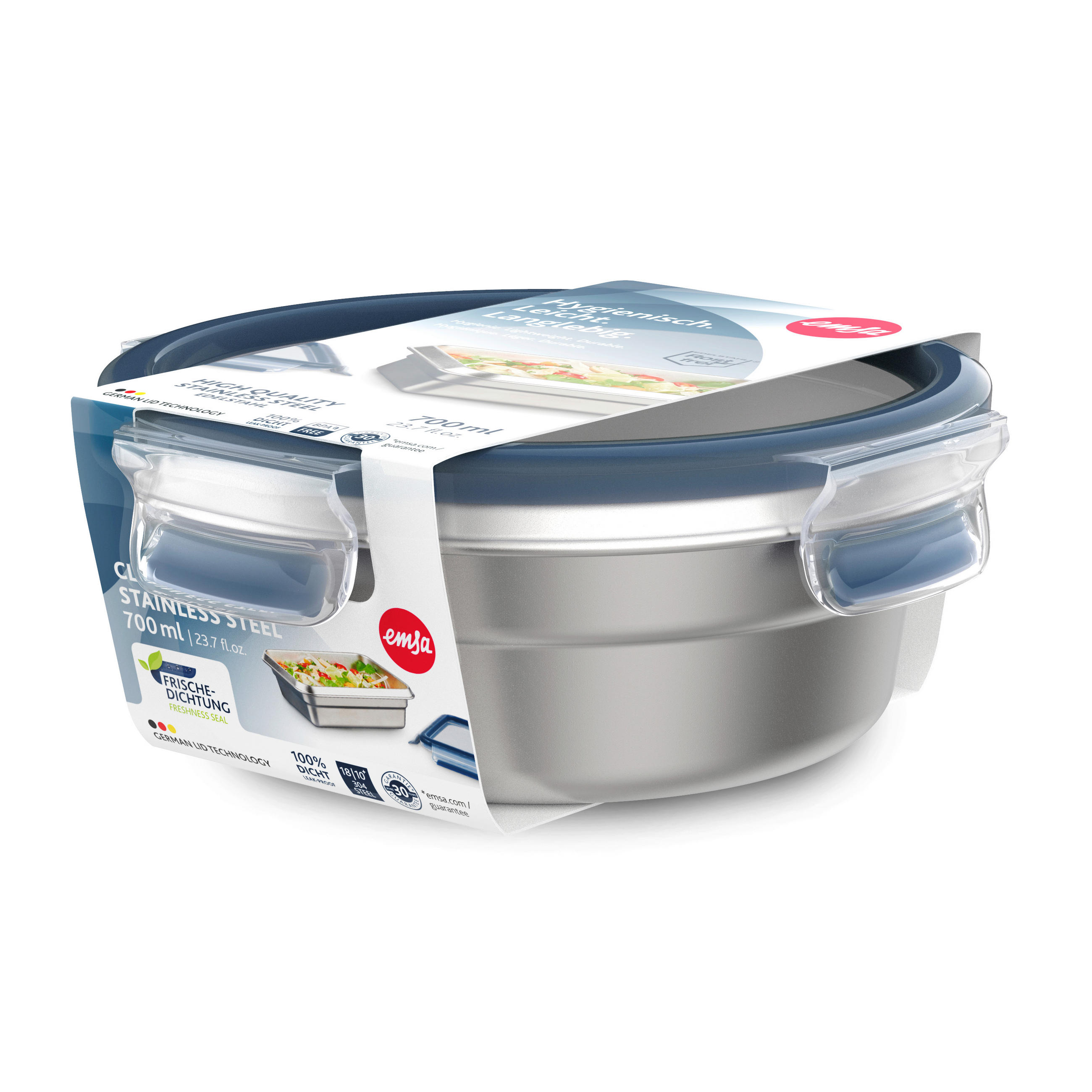 FRISCHHALTEDOSE CLIP & CLOSE STAINLESS STEEL 0,7 L  - Edelstahlfarben/Transparent, Basics, Kunststoff/Metall (17,2/17,2/6,5cm) - Emsa