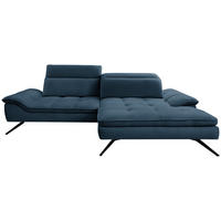 ECKSOFA in Webstoff Blau  288/179-202 cm  - Blau/Schwarz, Design, Textil/Metall (288/179-202cm) - Stylife
