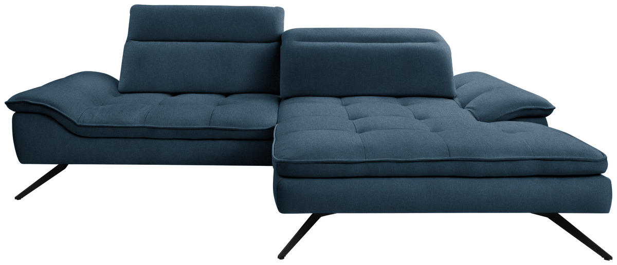 ECKSOFA in Webstoff Blau  288/179-202 cm  - Blau/Schwarz, Design, Textil/Metall (288/179-202cm) - Stylife
