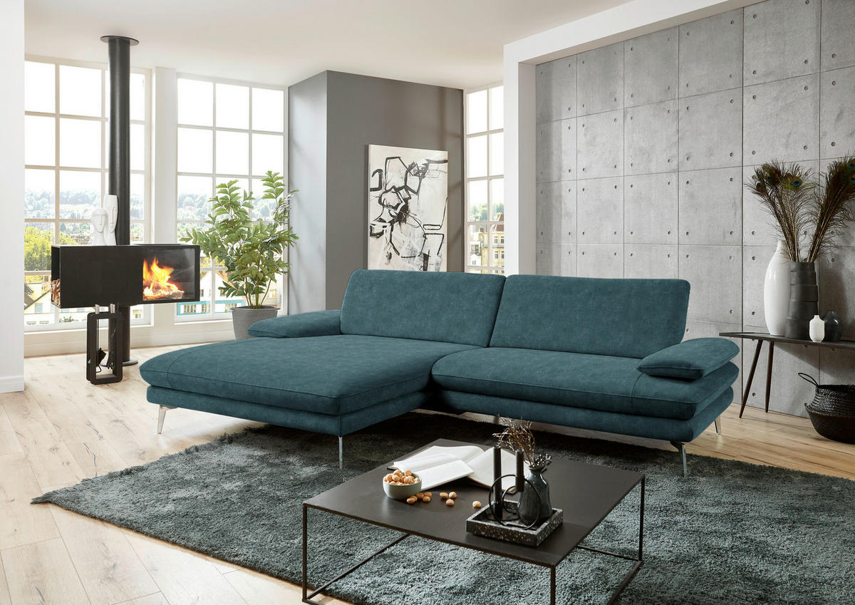 ECKSOFA in Velours Petrol  - Petrol/Schwarz, Design, Textil/Metall (184/284cm) - Dieter Knoll