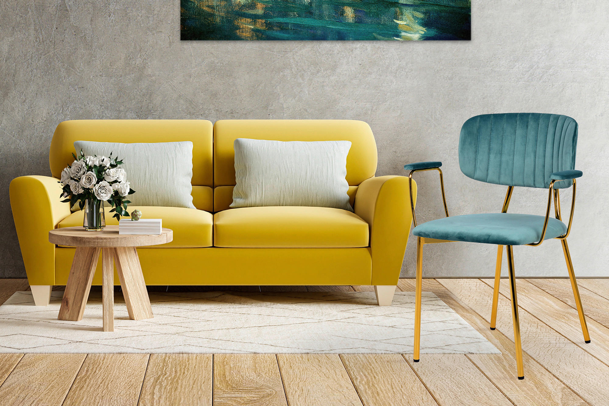 STOLSET 2 styck järn  - mintgrön/guldfärgad, Design, metall/plast (63/80/51cm) - Kayoom