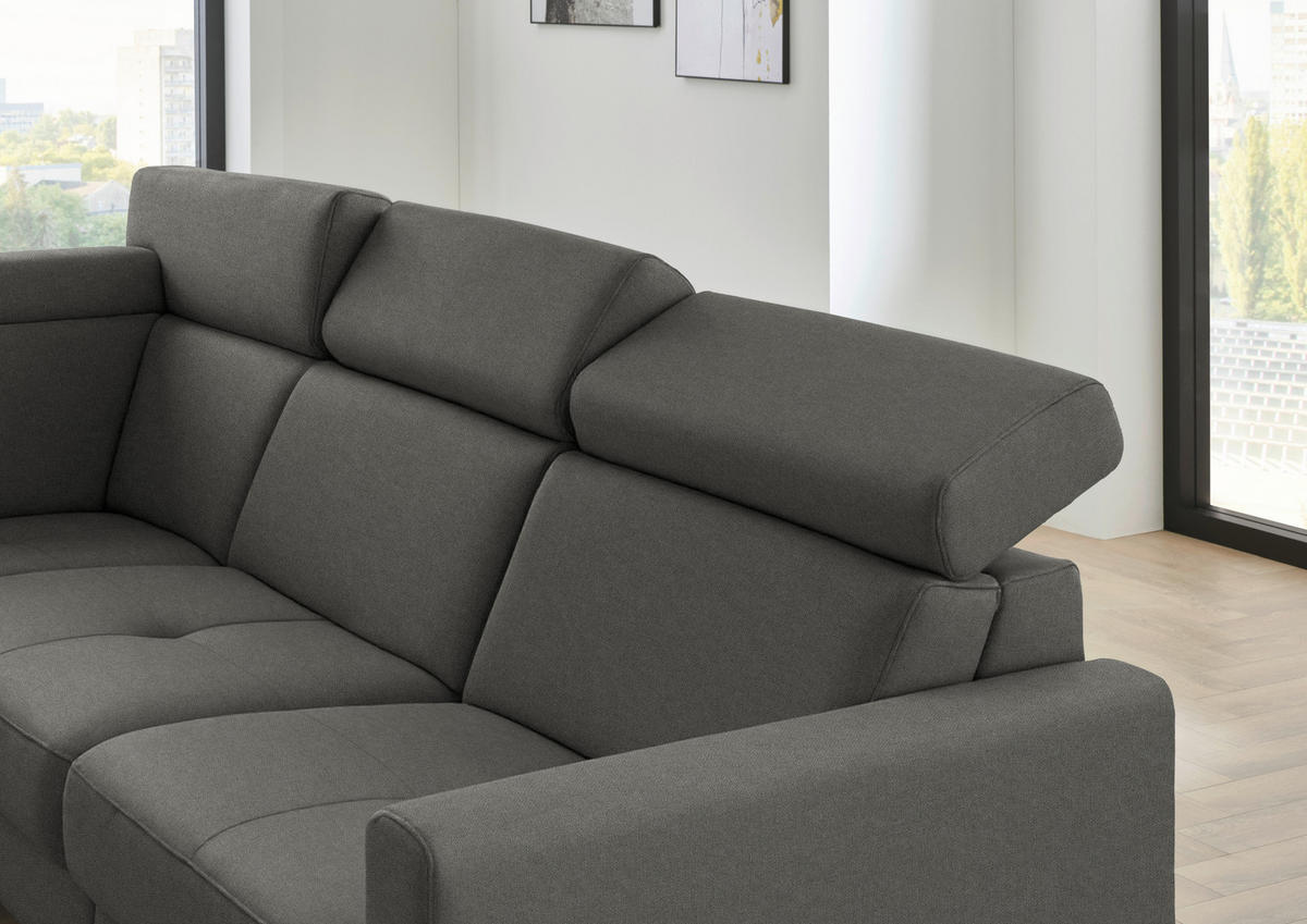 ECKSOFA Flachgewebe Anthrazit  - Anthrazit/Schwarz, Konventionell, Textil/Metall (214/276cm) - Beldomo System