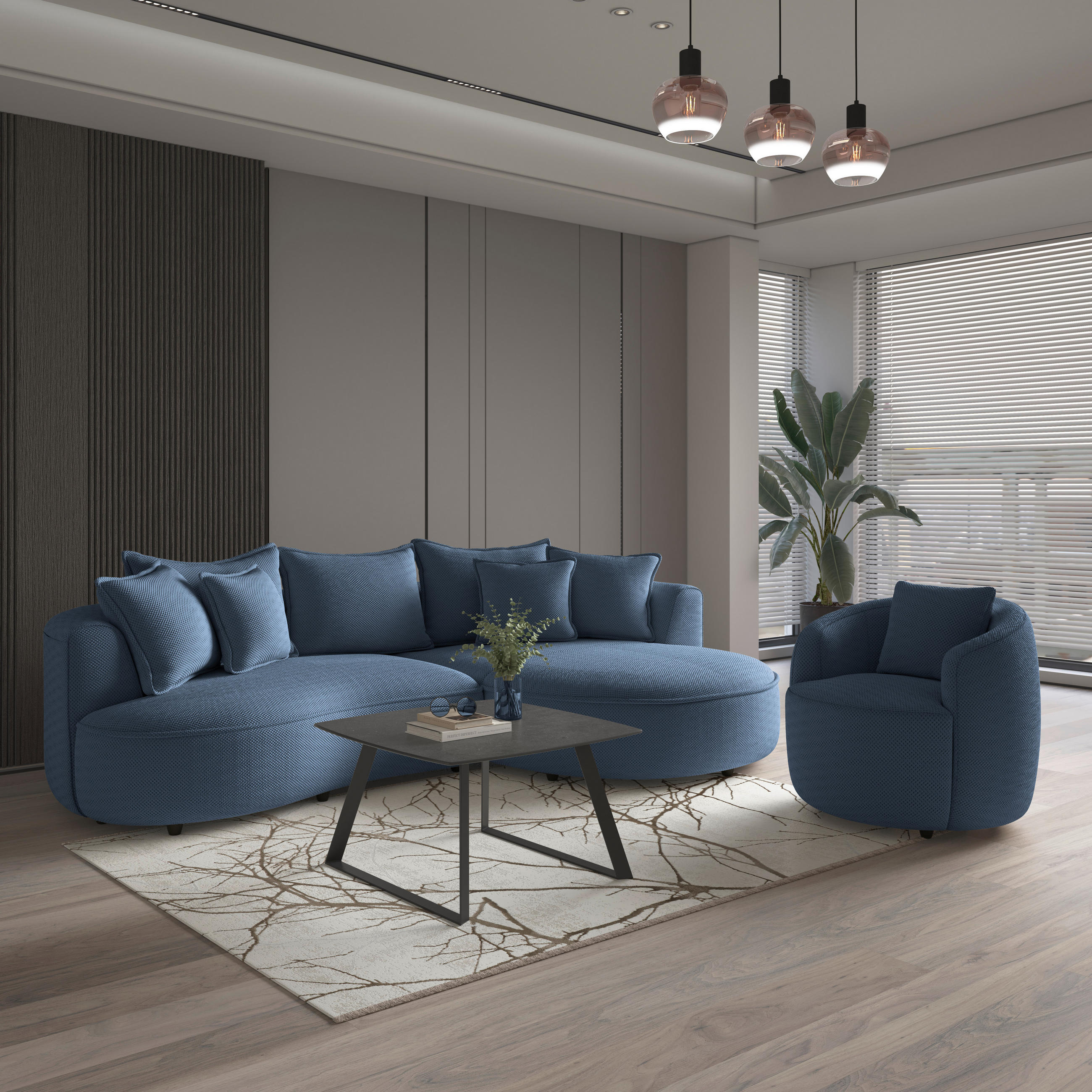 SESSEL in Velours, Struktur Dunkelblau  - Schwarz/Dunkelblau, MODERN, Kunststoff/Textil (81/74/81cm) - Livetastic