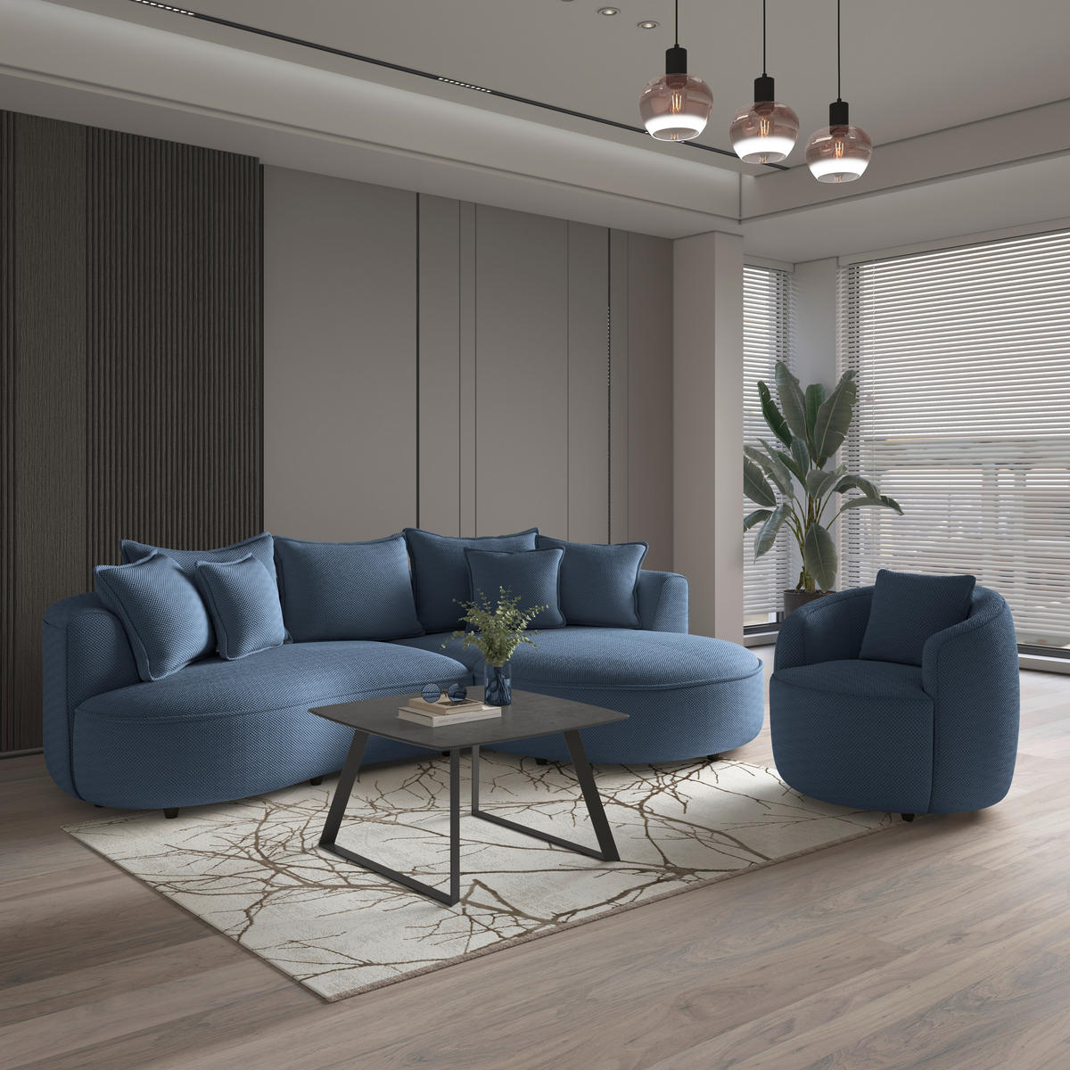 SESSEL in Velours, Struktur Dunkelblau  - Schwarz/Dunkelblau, MODERN, Kunststoff/Textil (81/74/81cm) - Livetastic