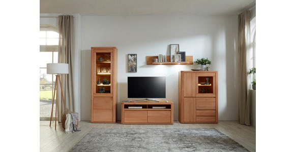 WOHNWAND in Kernbuche 318/203,6/50 cm - Kernbuche/Grau, KONVENTIONELL, Glas/Holz (318/203,6/50cm) - Voleo