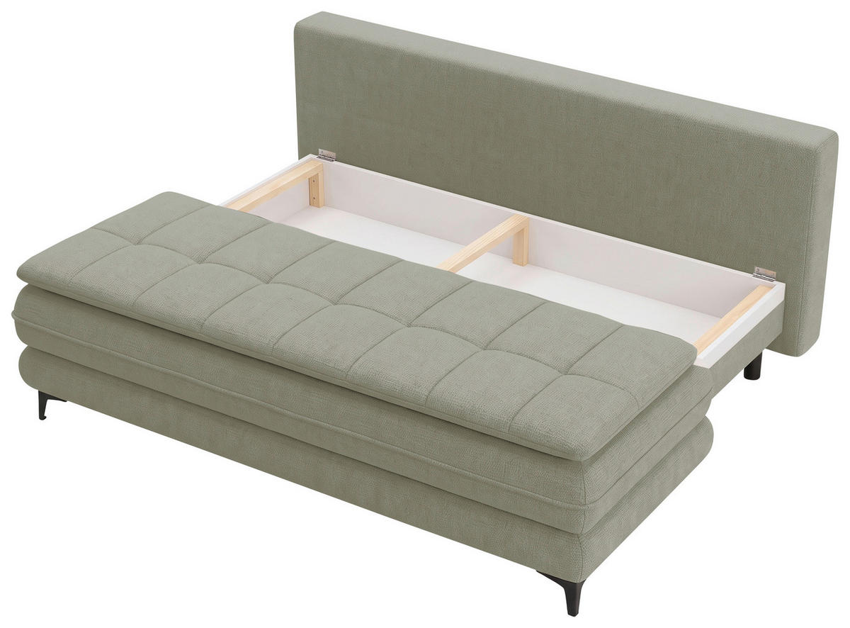 SCHLAFSOFA Chenille Hellgrau  inkl. Bettkasten, Schlaffunktion, Topper  - Hellgrau/Schwarz, Design, Textil/Metall (200/95/92cm) - Stylife