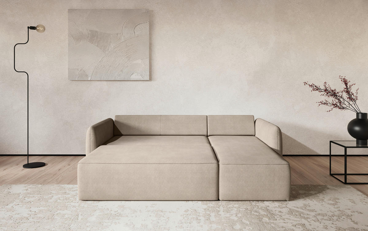 ECKSOFA Chenille Naturfarben  - Schwarz/Naturfarben, Trend, Kunststoff/Textil (239/170cm) - MID.YOU