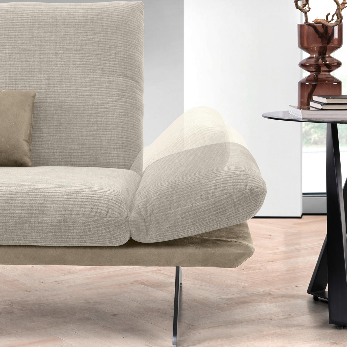 ECKSOFA in Flachgewebe Greige, Graubraun  209/277 cm  - Edelstahlfarben/Greige, Design, Textil/Metall (209/277cm) - Koinor