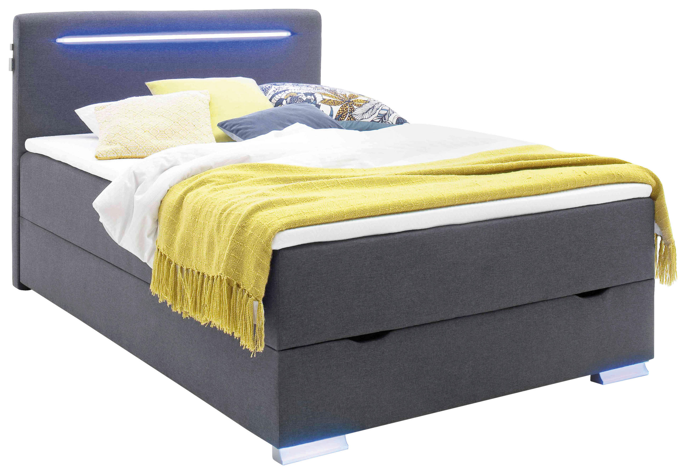 BOXSPRINGBETT 120/200 cm,  in Anthrazit  - Anthrazit/Silberfarben, Design, Kunststoff/Textil (120/200cm) - Boxxx