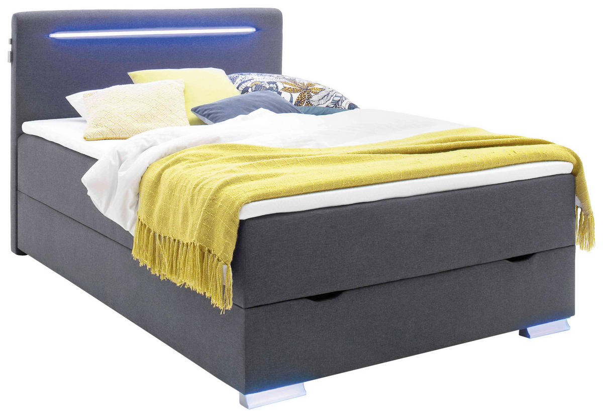 BOXSPRINGBETT 120/200 cm,  in Anthrazit  - Anthrazit/Silberfarben, Design, Kunststoff/Textil (120/200cm) - Boxxx