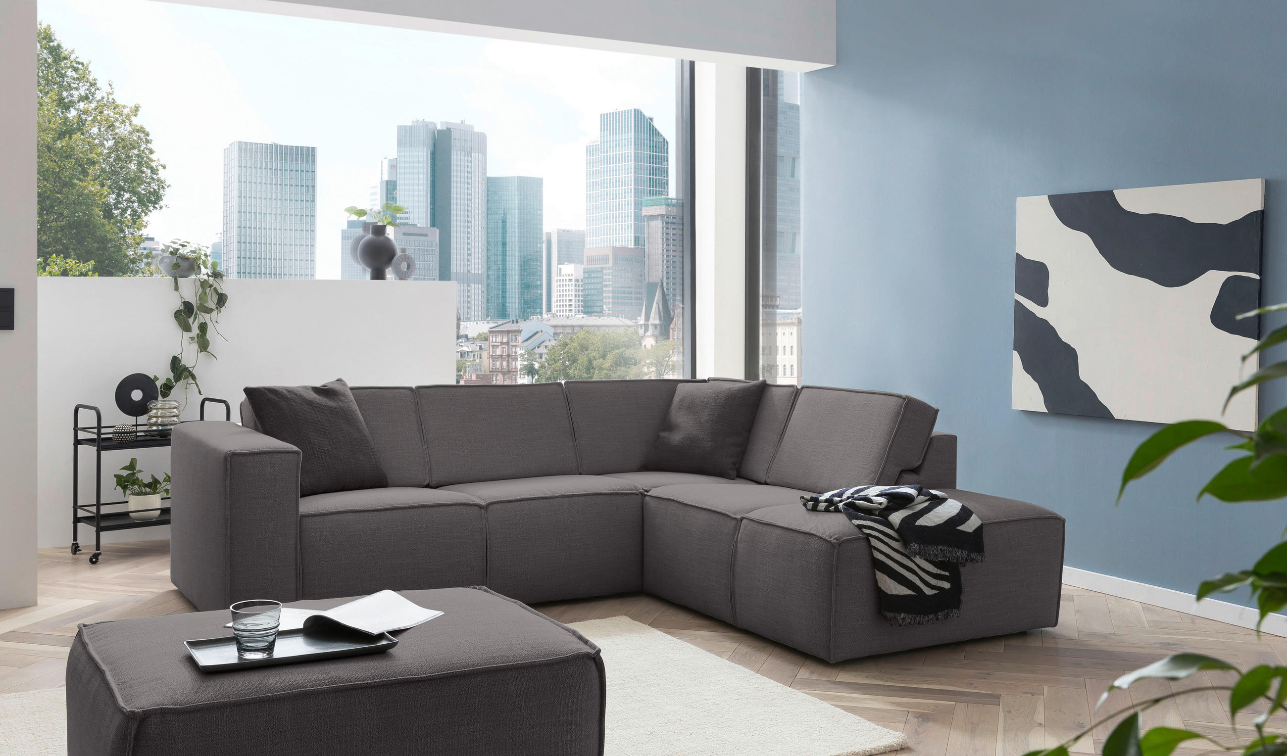 ECKSOFA Dunkelgrau Struktur  - Dunkelgrau/Schwarz, MODERN, Kunststoff/Textil (275/220cm) - MID.YOU