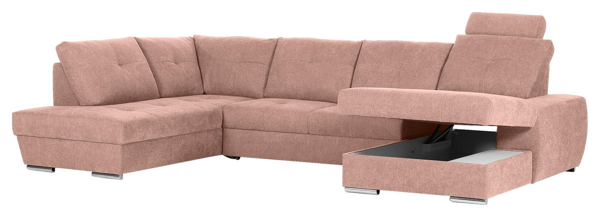 WOHNLANDSCHAFT in Flachgewebe Altrosa  - Chromfarben/Altrosa, Konventionell, Kunststoff/Textil (217/338/180cm) - Hom`in
