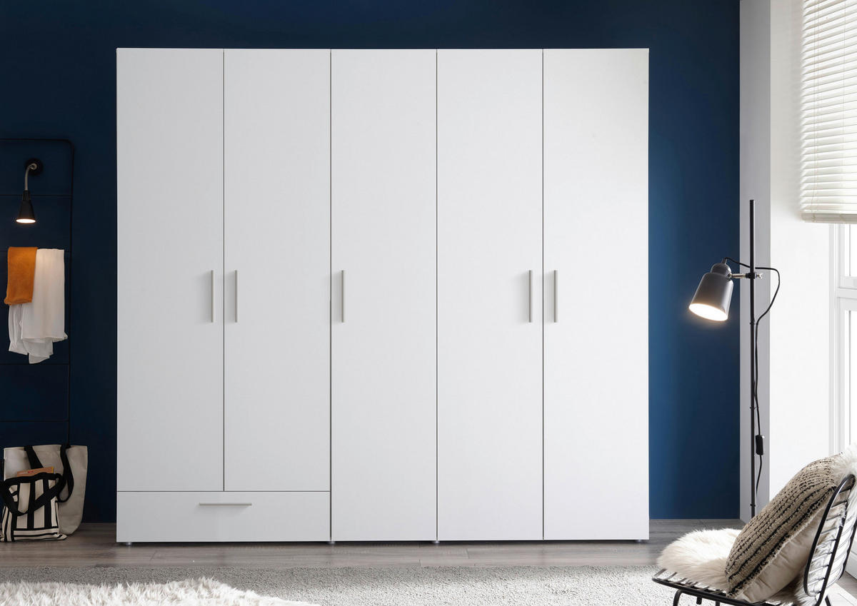 OMARA ZA OBLAČILA, bela  - bela/barve aluminija, Moderno, umetna masa/leseni material (225/210/52,5cm) - Xora