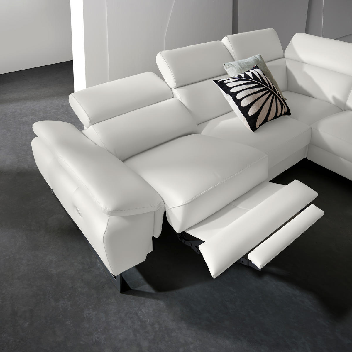 ECKSOFA in Echtleder Creme  - Creme/Schwarz, Design, Leder/Metall (225/281cm) - Celina Home