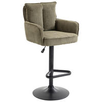 BARHOCKER Cord Olivgrün Eisen Stoffauswahl, Sitzfläche 360° drehbar, inklusive Armlehnen  - Schwarz/Olivgrün, Design, Textil/Metall (54/101-122/58cm) - Novel